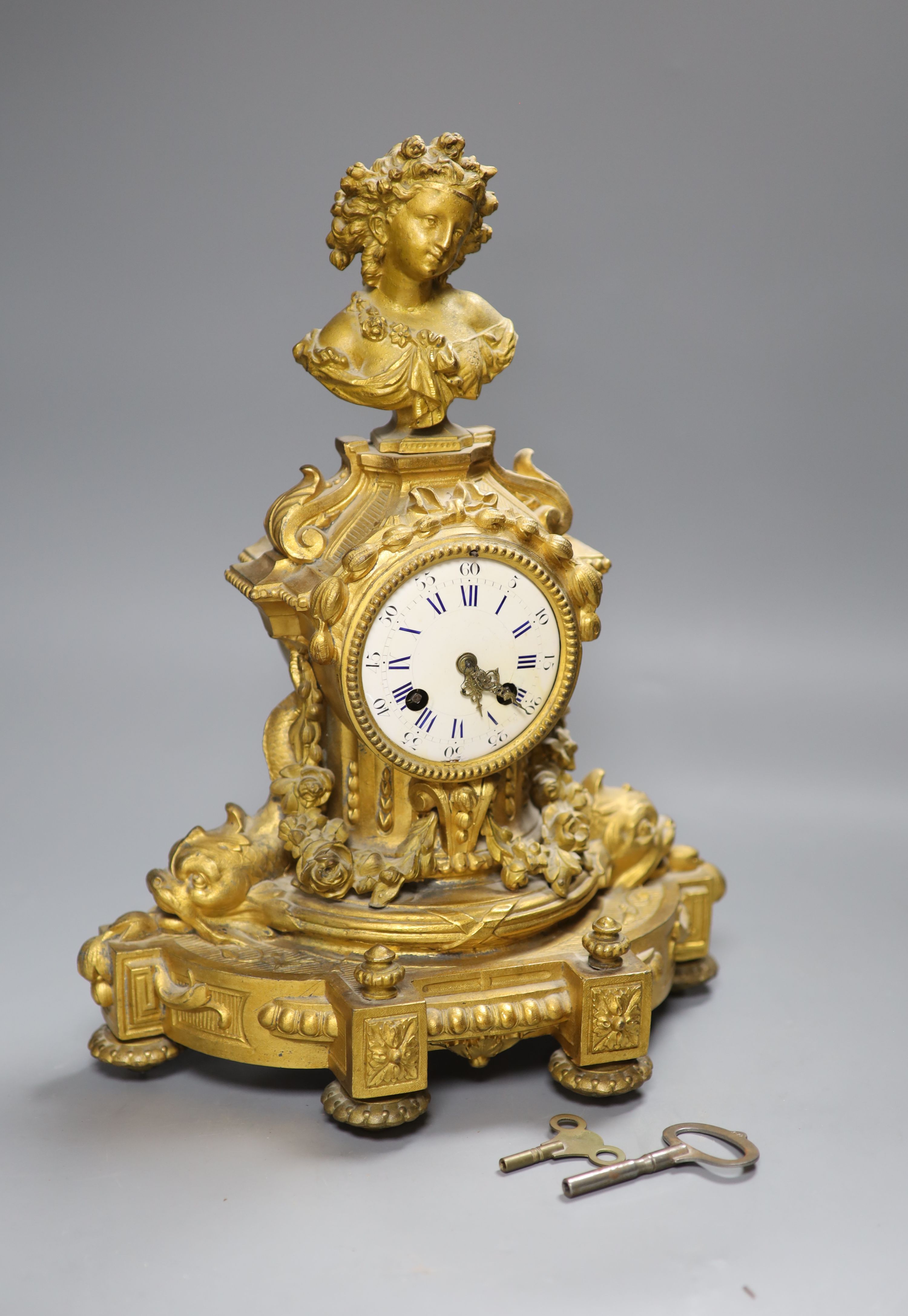 A 19th century French gilt metal mantel clock, height 38cm